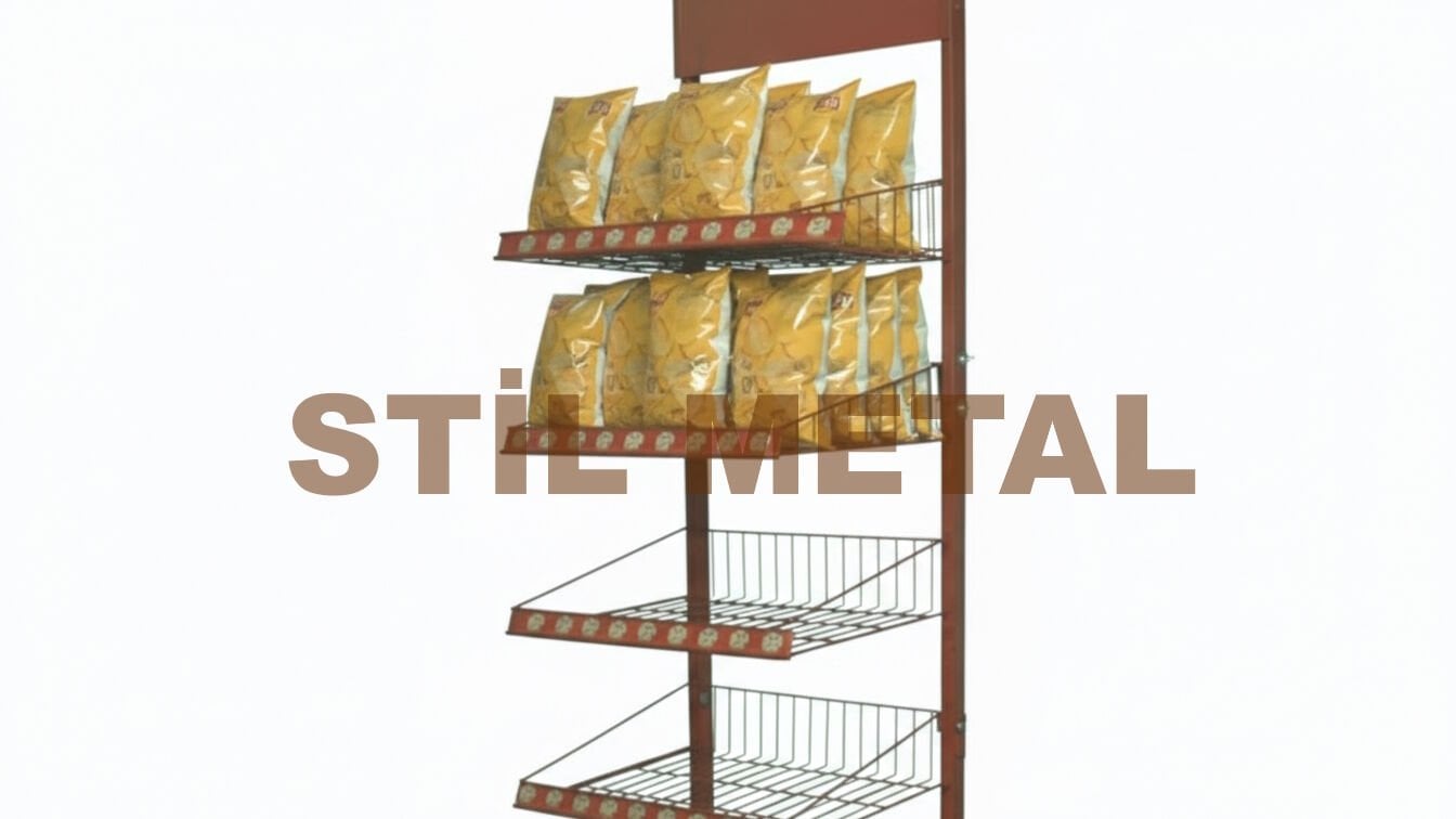 Wall-Mounted Metal Chips Display Rack - Modular Retail Snack Stand