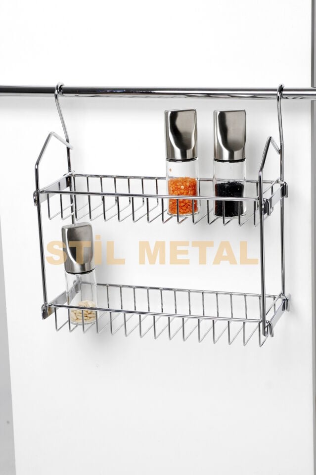 2-Tier Hanging Spice Rack Organizer - Chrome Plated Kitchen Rail Shelf