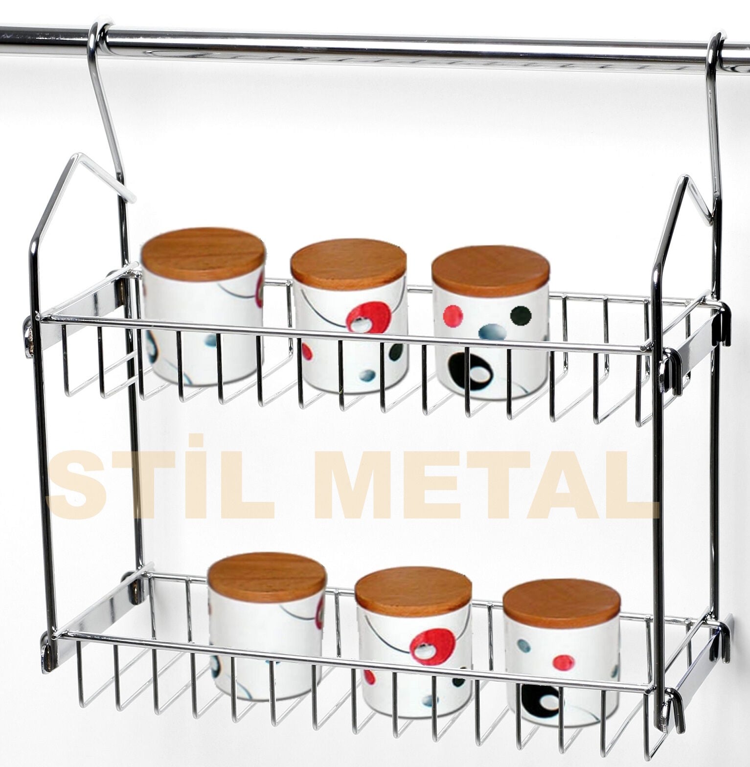 2-Tier Hanging Spice Rack Organizer - Chrome Plated Kitchen Rail Shelf