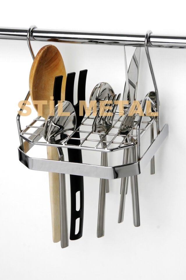 Askılı Metal Mutfak Krom Kaşıklık - Krom Kaplama Tezgah Arası Düzenleyici