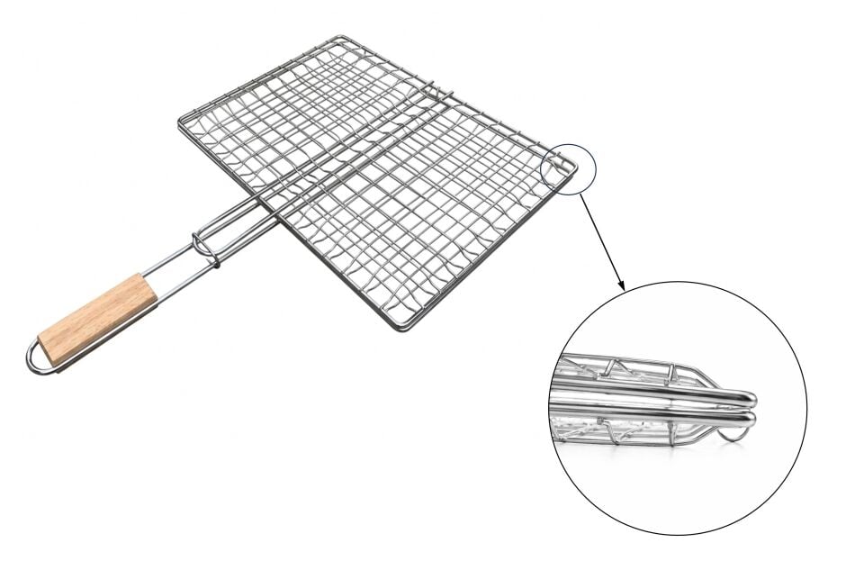 Ahşap Saplı Derin Hazneli Lüks Mangal Izgarası - Barbekü Teli 40x31 cm