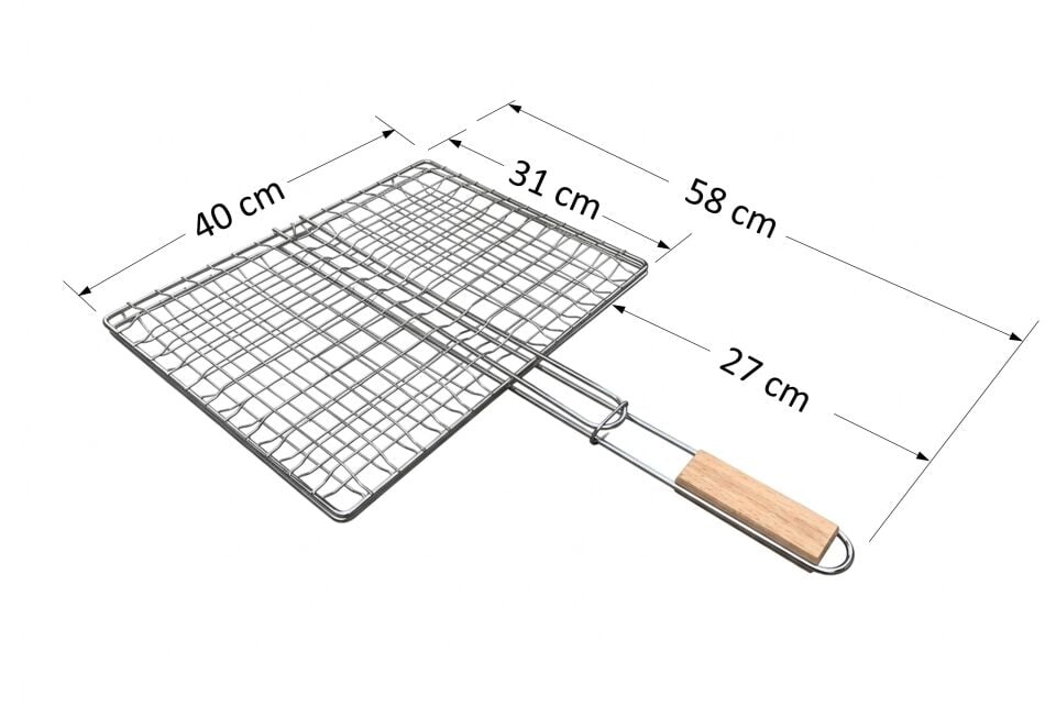 Ahşap Saplı Derin Hazneli Lüks Mangal Izgarası - Barbekü Teli 40x31 cm