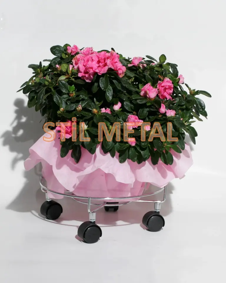 Tekerlekli Metal Damacana Altlığı, Saksı Taşıyıcı Altlık, Tüp Çek Standı - Krom Kaplama