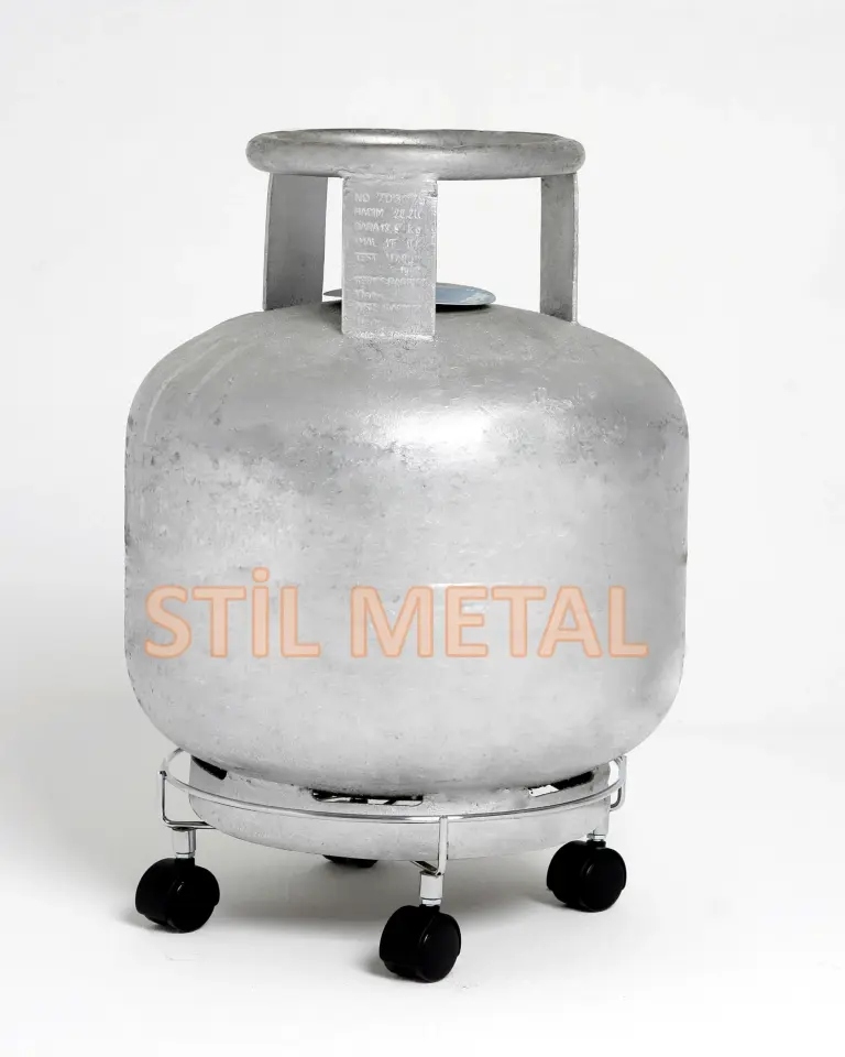 Tekerlekli Metal Damacana Altlığı, Saksı Taşıyıcı Altlık, Tüp Çek Standı - Krom Kaplama