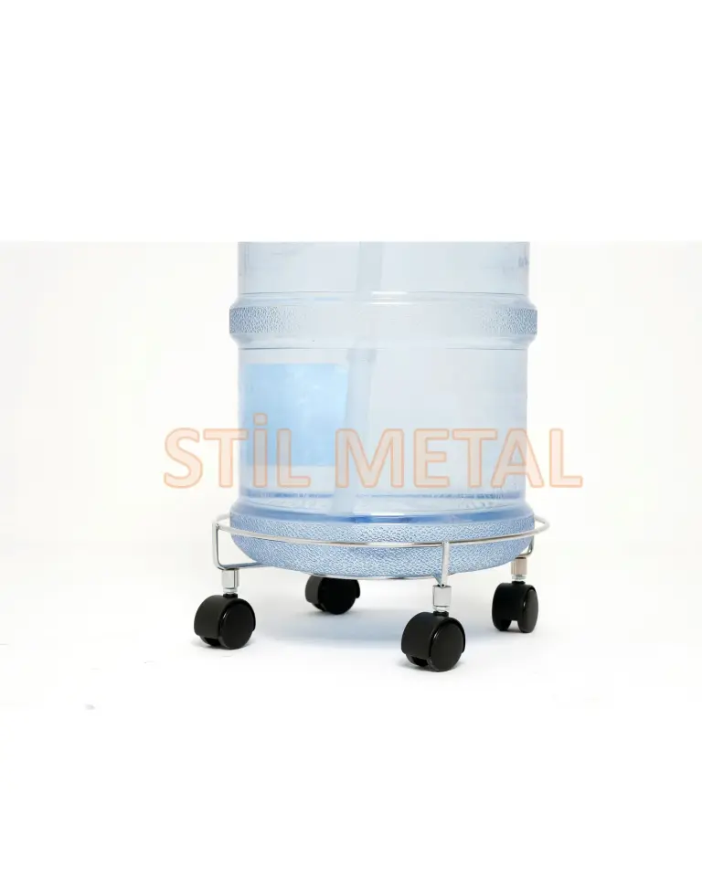 Tekerlekli Metal Damacana Altlığı, Saksı Taşıyıcı Altlık, Tüp Çek Standı - Krom Kaplama