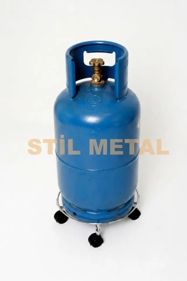 Tekerlekli Metal Damacana Altlığı, Saksı Taşıyıcı Altlık, Tüp Çek Standı - Krom Kaplama